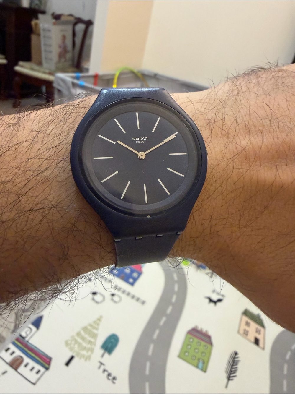 Swatch Skin Skindeep Ultra-Thin 5.65mm Navy Blue Gold Watch 40mm SVUN107